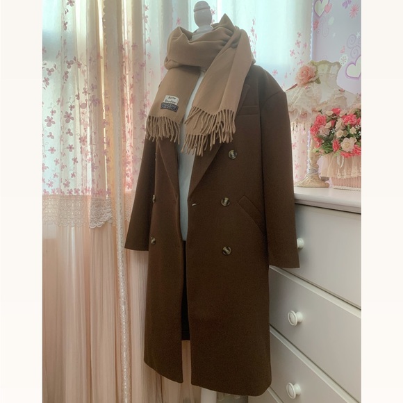 Topshop double breasted long coat in chocolate - Picture 6 of 10